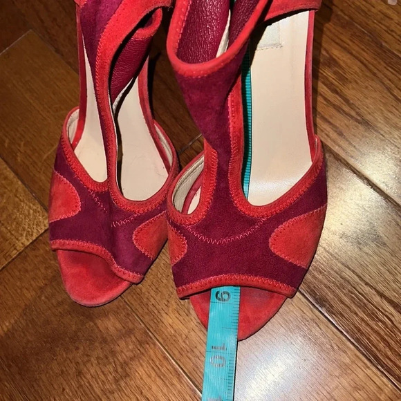 LK BENNET Red Pink patchwork suede trim Neoprene sandals HEELS Sz 37 - Picture 8 of 17